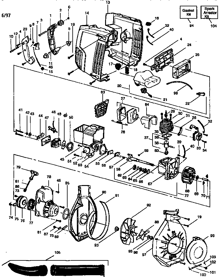 Weed eater Diagram and Parts List for BARRACUDA SV30 Weed Eater Leaf Blower / Vacuum